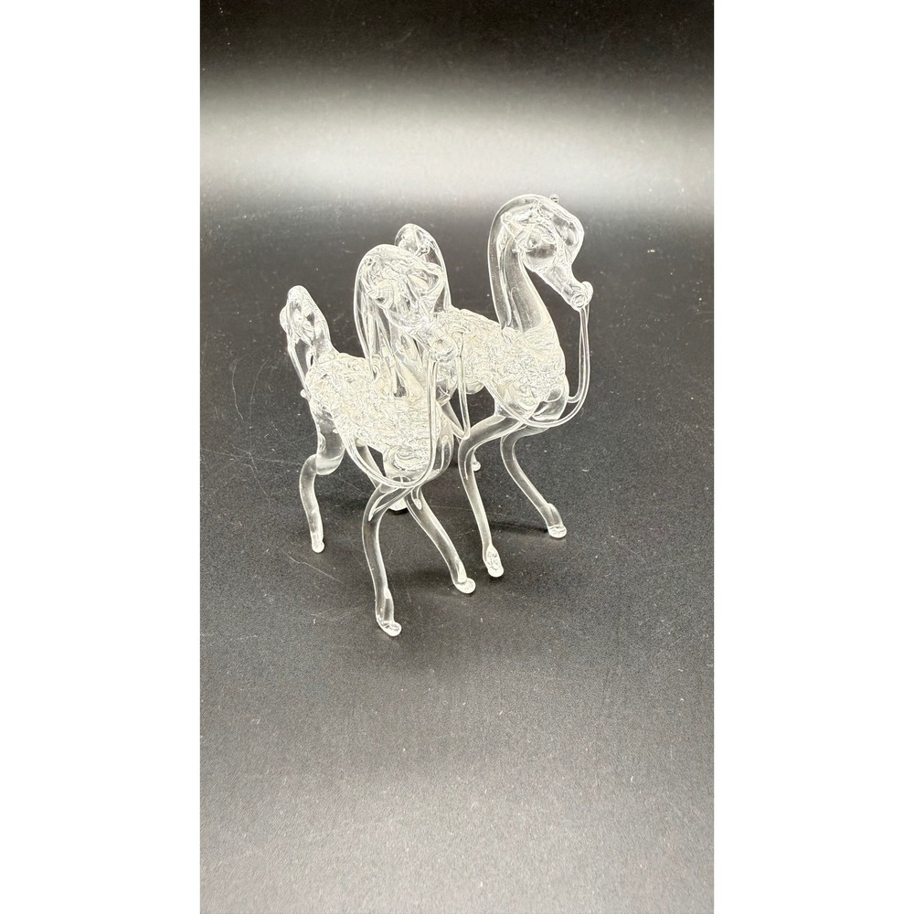 Vintage Spun Glass Horse Figurines Hand Blown Clear Art Glass Set